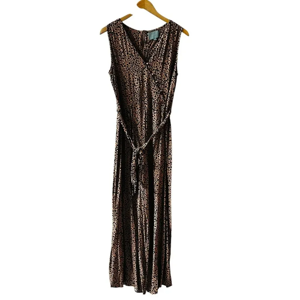 Skies Are Blue Brown Leopard Print Wide Leg Jumpsuit Size M Medium